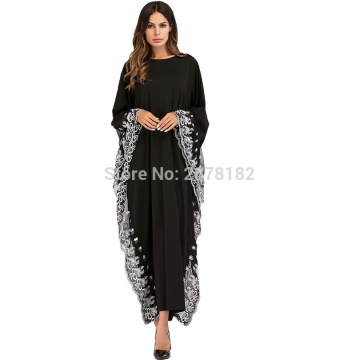 Black Big Sleeve Chiffon Anarkali Frocks Gowns White Lace Edge Decoration,New Model Abaya in Dubai Wholesale Indian Clothing