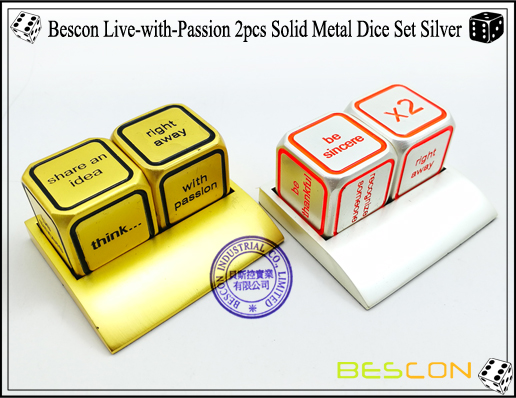 Bescon Live-with-Passion 2pcs Solid Metal Dice Set Silver-8