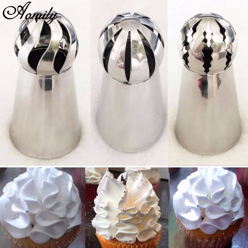 Aomily 3Pcs/Set Russian Flower Cake Sugarcraft Decorating Icing Piping Nozzles Pastry Tools Cupcake Making Helper Bakeware Tools