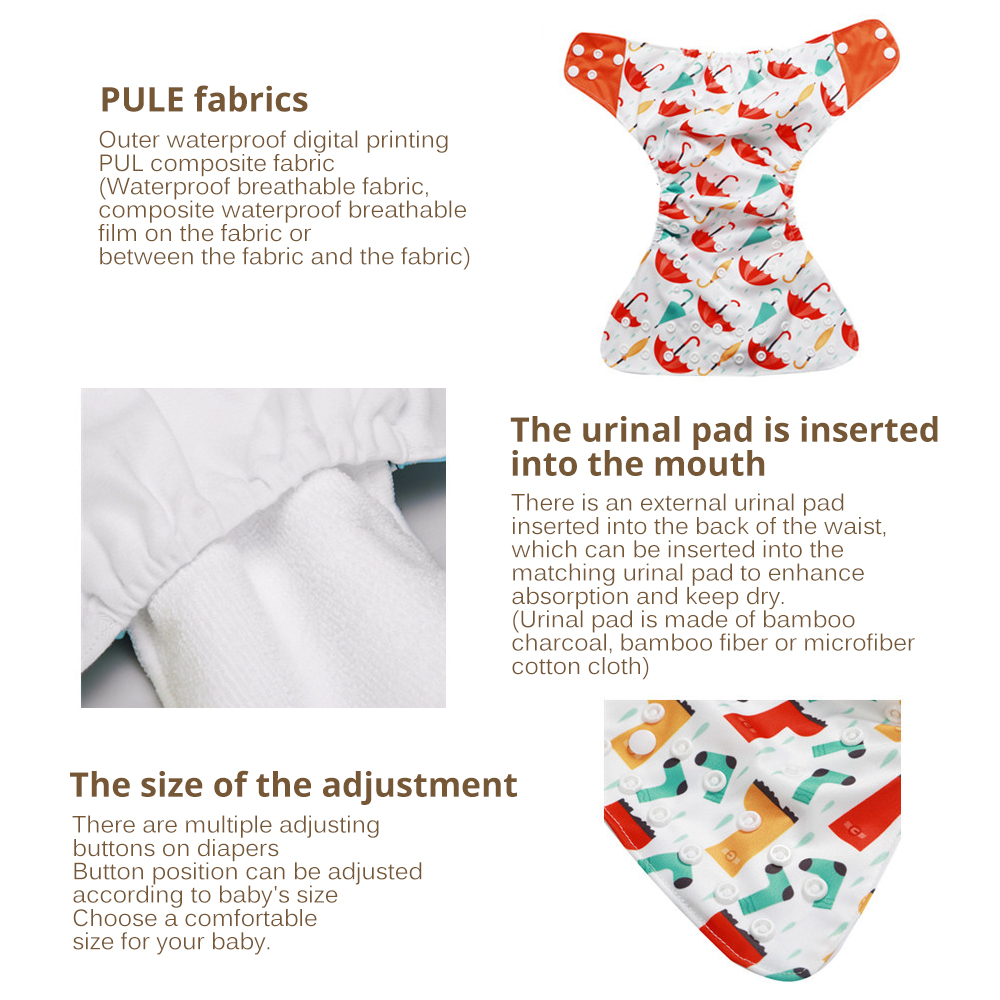 4pcs/Set Babies Baby Diapers Washable Eco-Friendly Cloth Diaper Washable &Reusable Baby Nappy New Print Adjustable