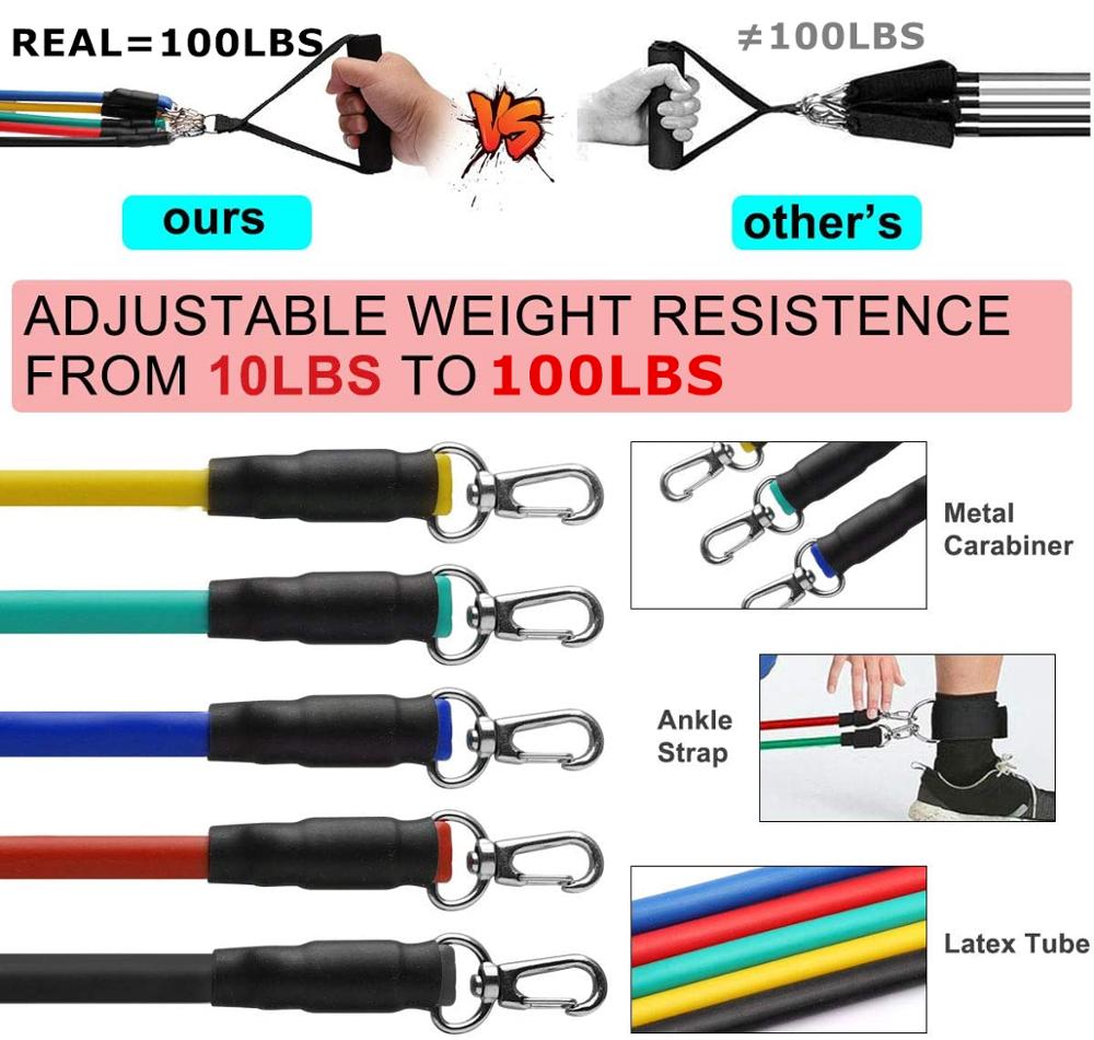 16pcs/set Resistance Bands Set Fitness Bands Resistance Gym Equipment Exercise Bands Pull Rope Fitness Elastic Training Expander