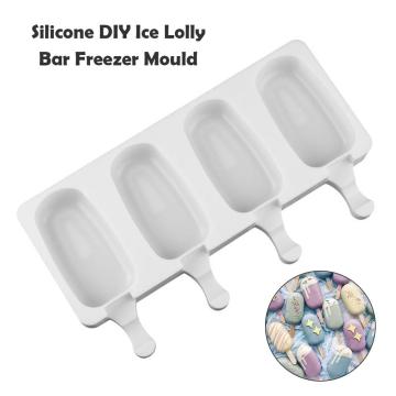 4-grids Ice Cream Mold Makers Silicone DIY Ice Lolly Bar DIY Molds Ice Cube Moulds Dessert Molds Tray With Popsicle