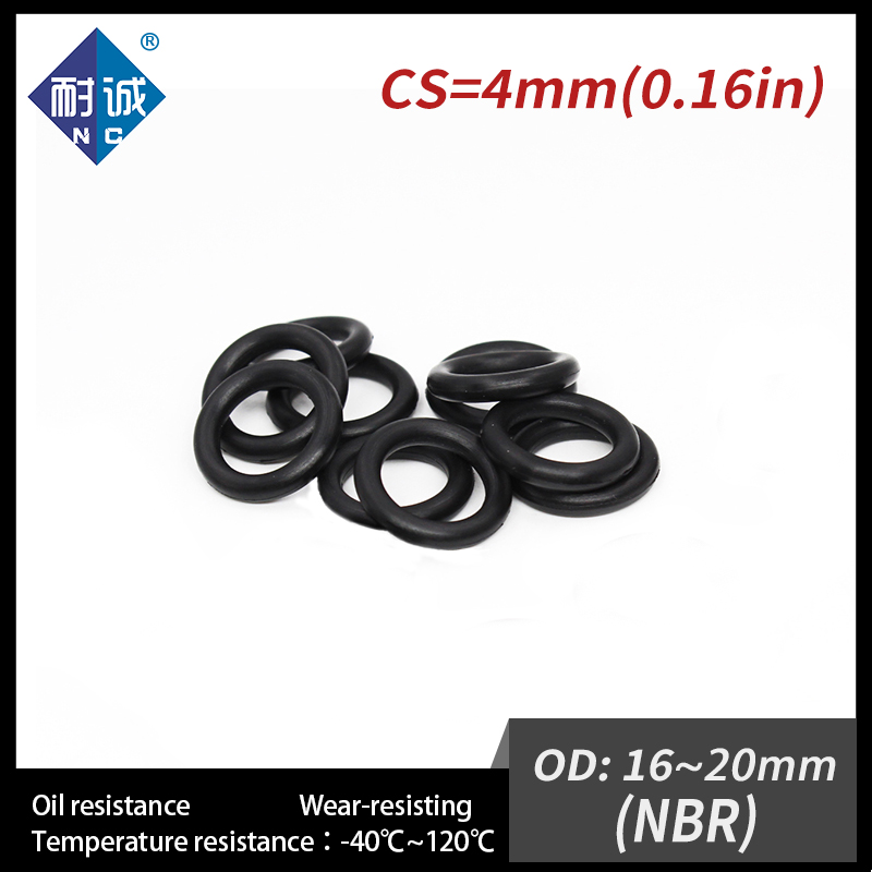20PCS/lot Rubber Black NBR CS4mm OD16/17/18/20mm O Ring Gasket Oil resistant waterproof