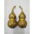 Chinese Folk Bronze brass Carved FengShui Gourd Cucurbit lucky decoration Statue