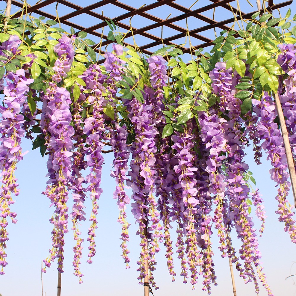 12pcs/lot Wedding Decor Artificial Silk Wisteria Flower Vines Hanging Rattan Bride Flowers Garland for Home Garden Decoration