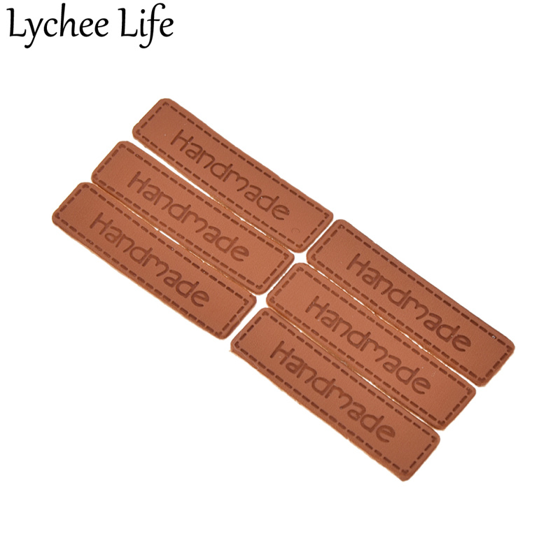 Lychee Life 50pcs PU Leather Handmade Label Sewing Garment Embossing Tags DIY Factory Wholesale Home Collection New Arrival