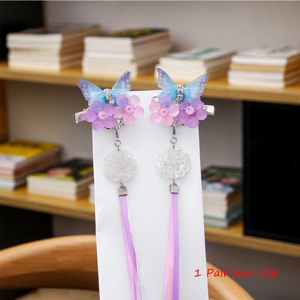 1 Pair Butterfly Long Tassel Step Shake Hairpin Hair Clip Wedding Hair Jewelry Headpieces for Women Chinese Hanfu Dress