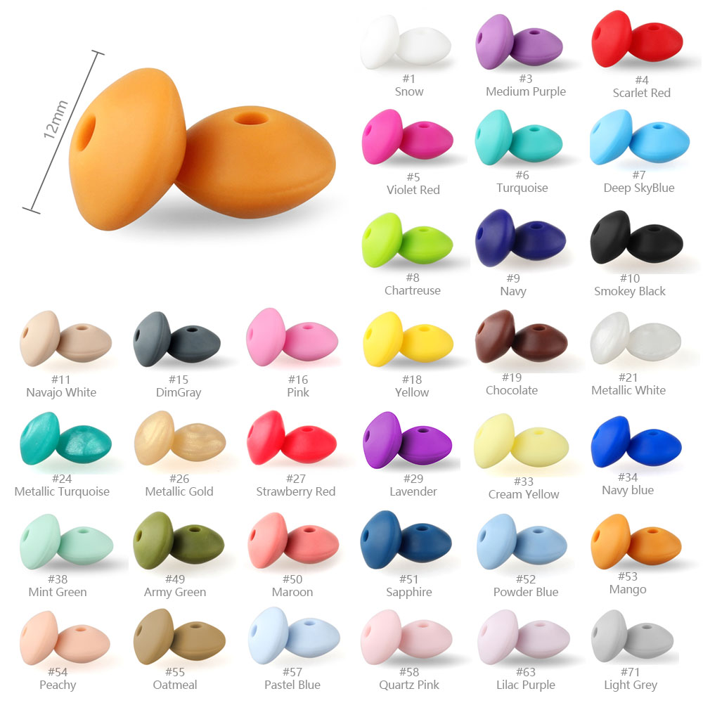 keep&grow 50pcs Silicone Beads 12mm Food Grade Lentil Silicone Beads DIY Baby Pendant Necklace Silicone Teether