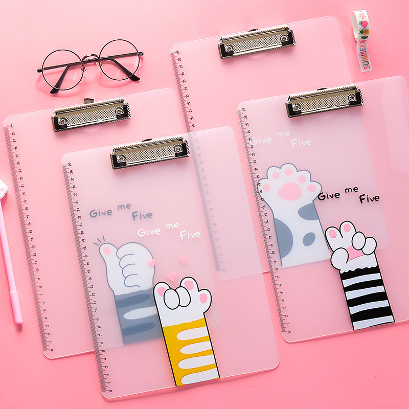 Kawaii A4 Clipboard Writing Pad Stationery With Hook Metal Clip Transparent Plastic Clip Board File Folders Holder School Supply