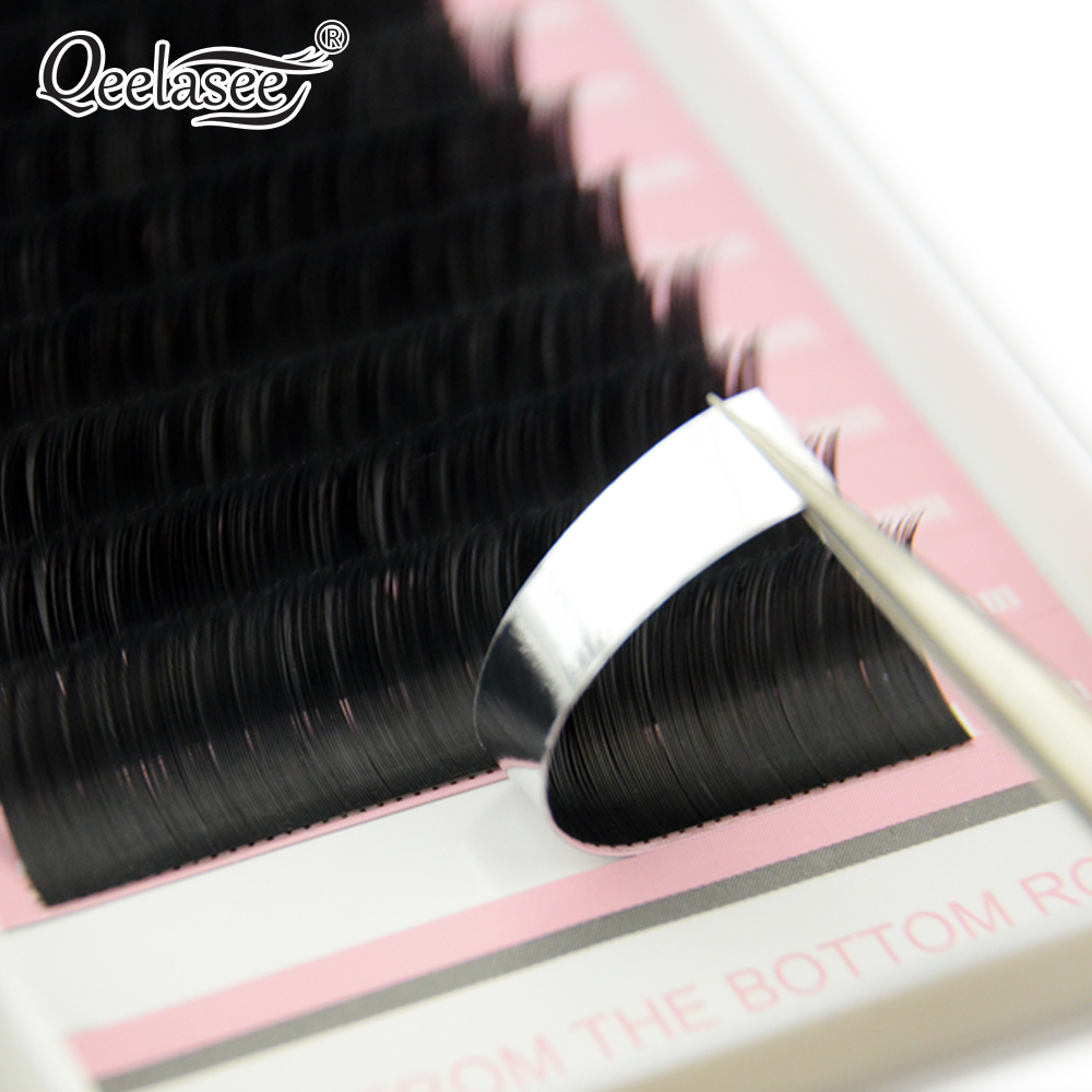 Qeelasee matte flat lashes split tips individual mink ellipse shaped natural light soft false ellipse eyelashes