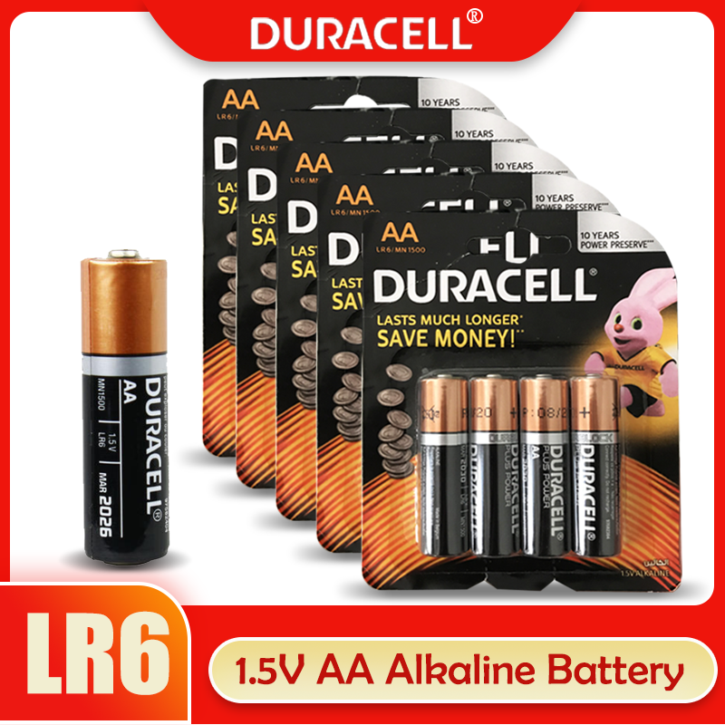 20PCS Original DURACELL 1.5V AA Alkaline Battery LR6 For Toy Remote Control Forehead Thermometer Flashlight Dry Primary Battery