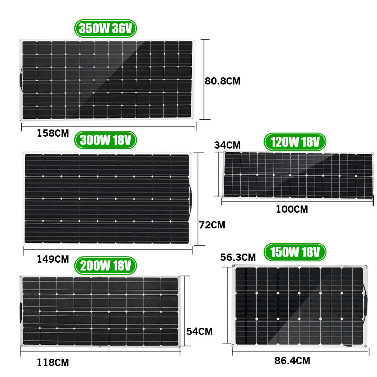 350W-120W Solar Panel 18V 36V USB Semi-flexible Solar Cell DIY Sun Power Module Outdoor Connector Battery Charger for RV Boat