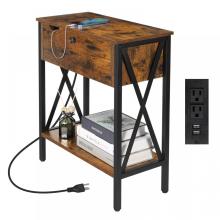 Rustic Storable End Table with Charging Station