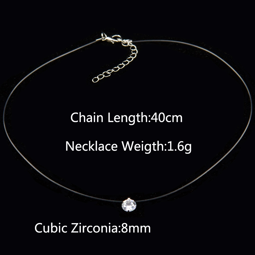 Poputton Female Transparent Fishing Line Necklace Silver Color Invisible Chain Women Rhinestone Choker Necklace Collier Femme