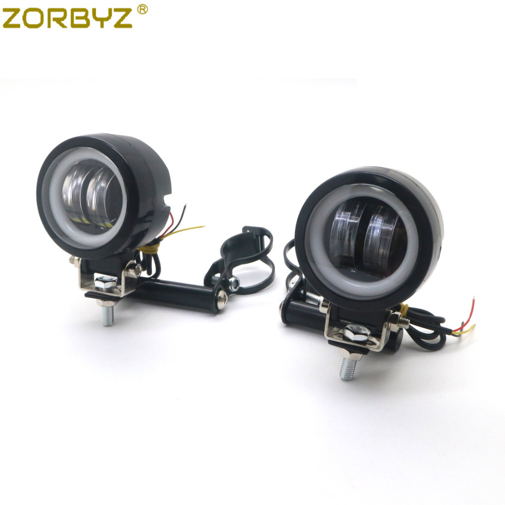 ZORBYZ Black LED Angel Eye Halo Ring Passing Spot Fog Light with 33-43mm Fork Tube Bar Bracket For Harley Honda Yamaha Custom