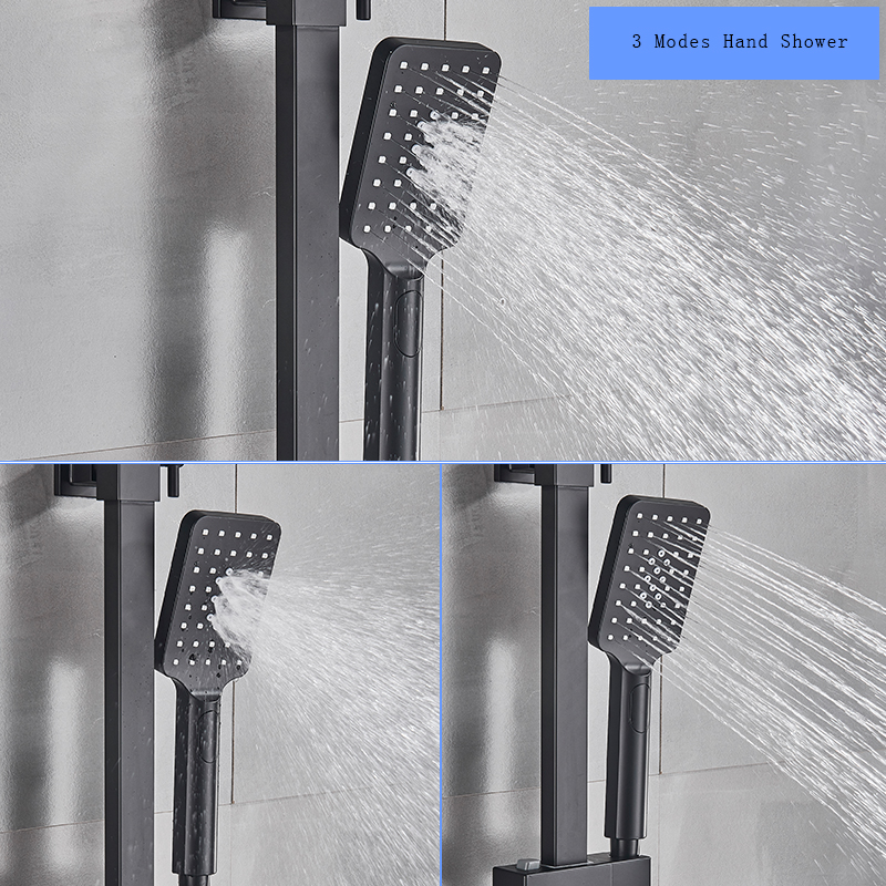 Matte Black Thermostatic Shower Faucet Bathroom Bathtub Thermostatic Shower Dual Handles Hot Cold Water Tap Tub Spout Shower