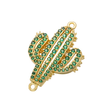 ZHUKOU 18x28mm Glittering green desert cactus crystal connectors for necklace jewelry accessories Making Findings model: VD402