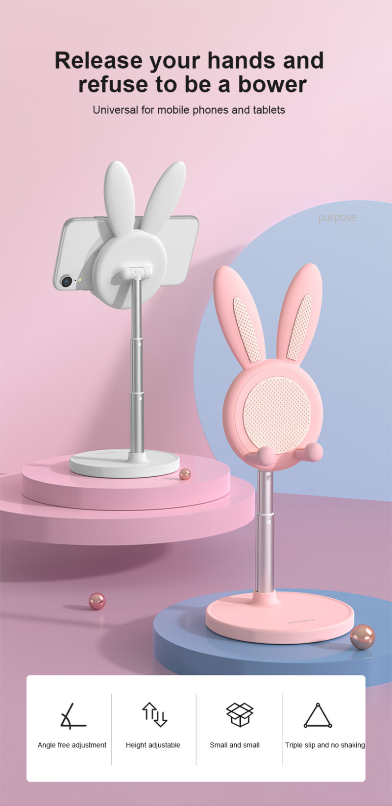 Rabbit Mobile Phone Desktop Stand Adjustable Lifting Telescopic Portable Rabbit Mobile Phone Holder Tablet Computer Bracket