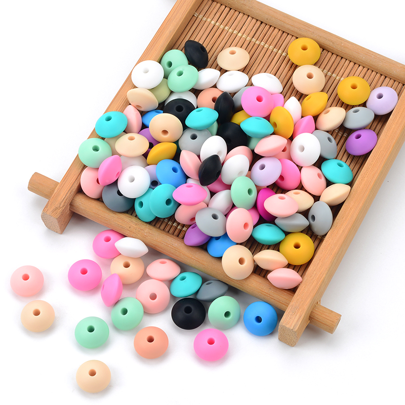 LOFCA 50pcs 12mm Silicone Lentil Beads Baby Teething Beads BPA-Free Food Grade Making Baby Oral Care Pacifier Chain Accessorise
