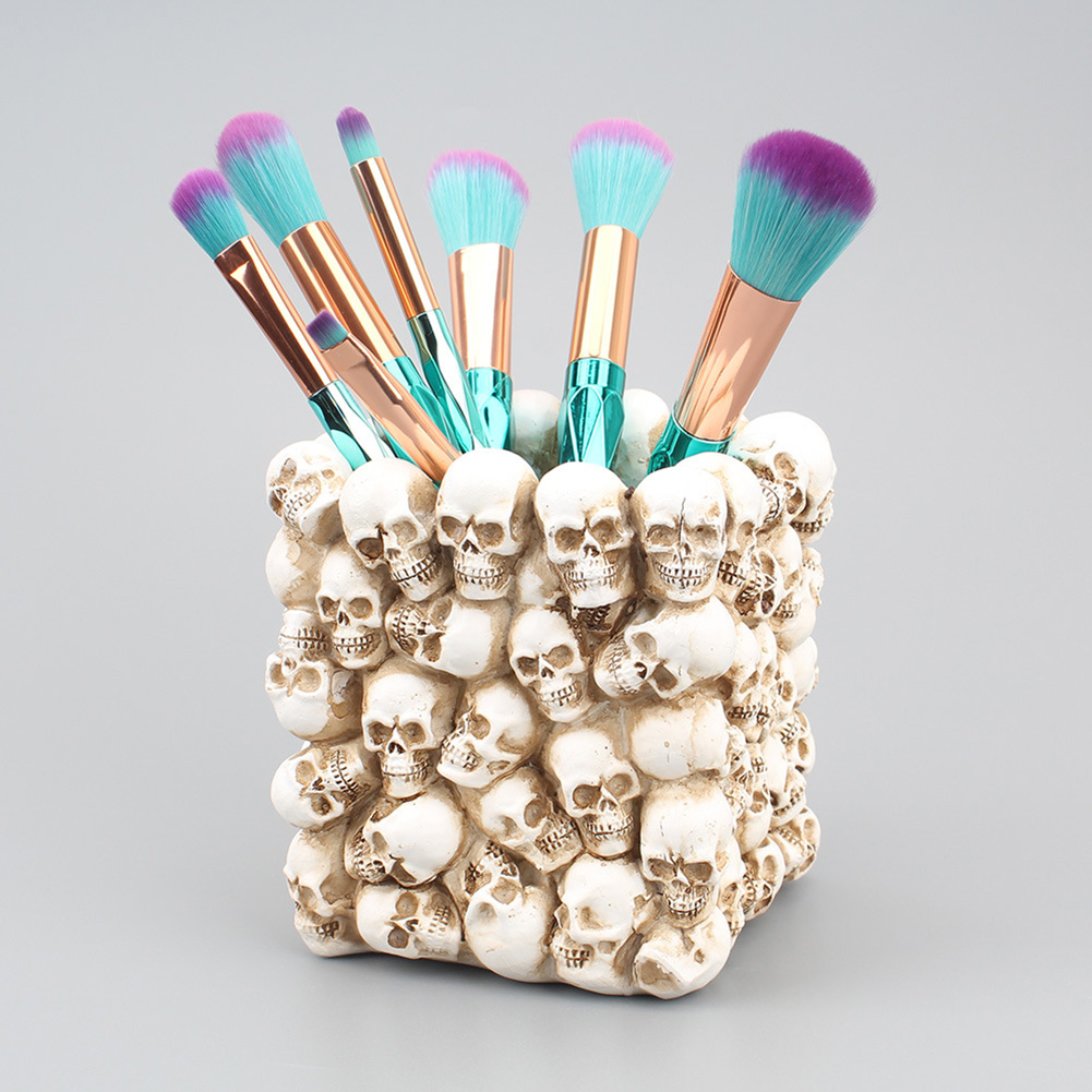 Resin Storage Box Figurine Skeleton Desk 3D Skull Heads Ornament Office Organizer for Household Bedroom Ornaments