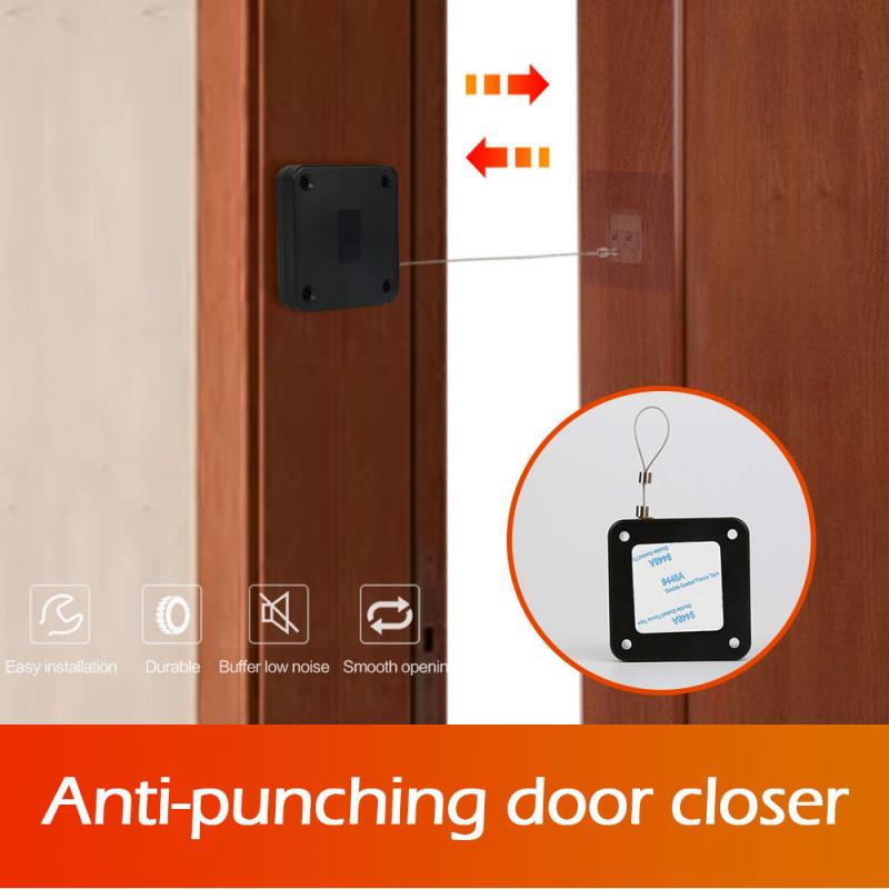 Punch-free Automatic Sensor Door Closer Multifunctional Automatic Door Closer With Drawstring 800g Pull Wire Rope Length 1.2m