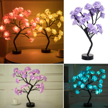 LED Table Lamp Lights Rose Flower Tree USB Night Lights Holiday Fairy Lights Home Decoration Christmas Wedding Bedroom Decor