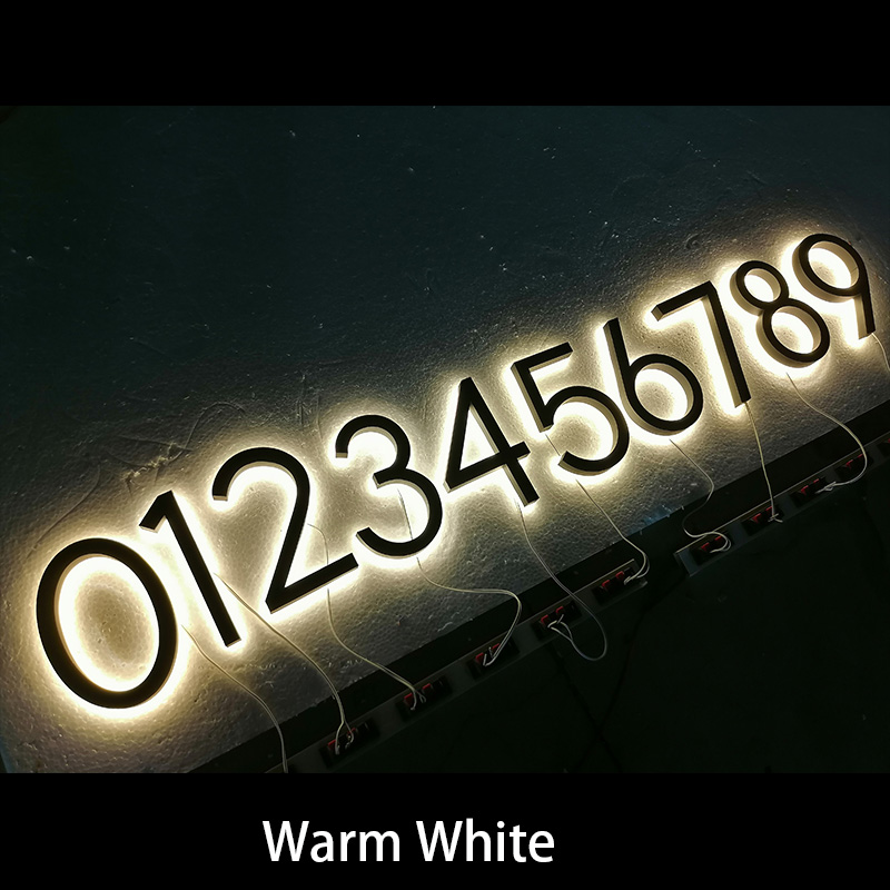 Warm White 4000K 3D Led House Numbers Light Outdoor Waterproof Home Hotel Door Plates Stainless Steel Illumilous Lettre Sign
