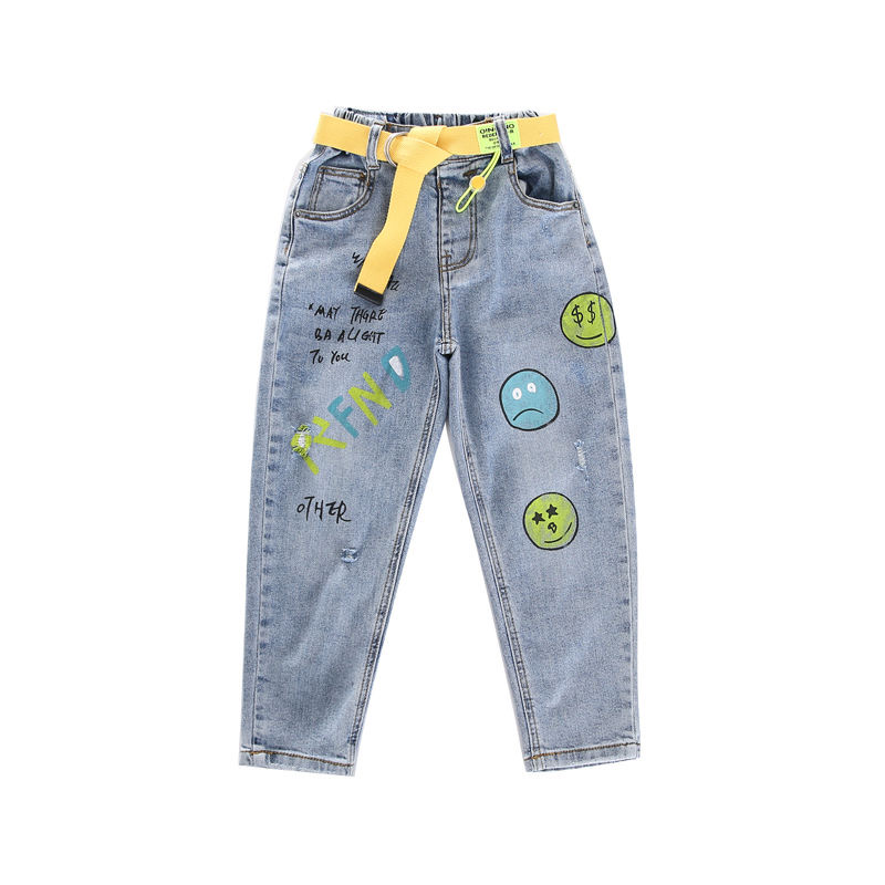 2020 Girls Jeans Girls Spring Autumn Cartoon Casual Jeans Boys Girls Letter Print Jeans Toddler Baby Elastic Waist Pants 3-13Y