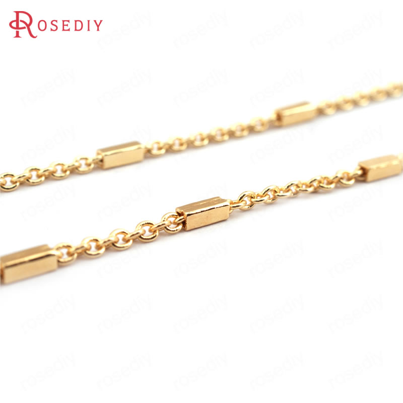 2 Meters 1.6MM 24K Champagne Gold Color Copper Round O Shape Link with Rectangle Tube Chains Necklace Chains High Quality