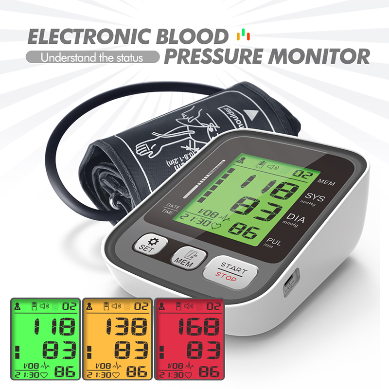 Blood Pressure Monitor Upper Arm Automatic Digital Blood Pressure Monitor Cuff Home BP Sphygmomanometer with Tri-color backlight
