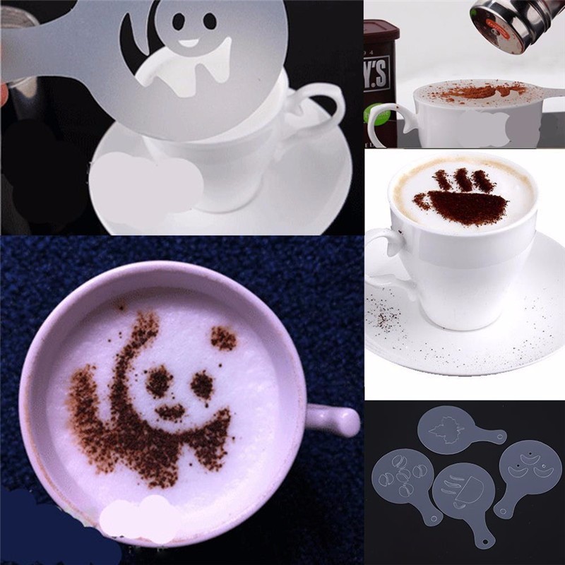 16Pcs Coffee Stencils Cappuccino Barista Art Drawing Foam Spray Stencils Templates Coffee Printing Mold Coffee Accessories Cafe