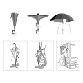 Windproof Reverse Folding Double Layer Inverted Orange Umbrella Self Stand Rain UV Protection C-Hook Handle For Car And Outdoor