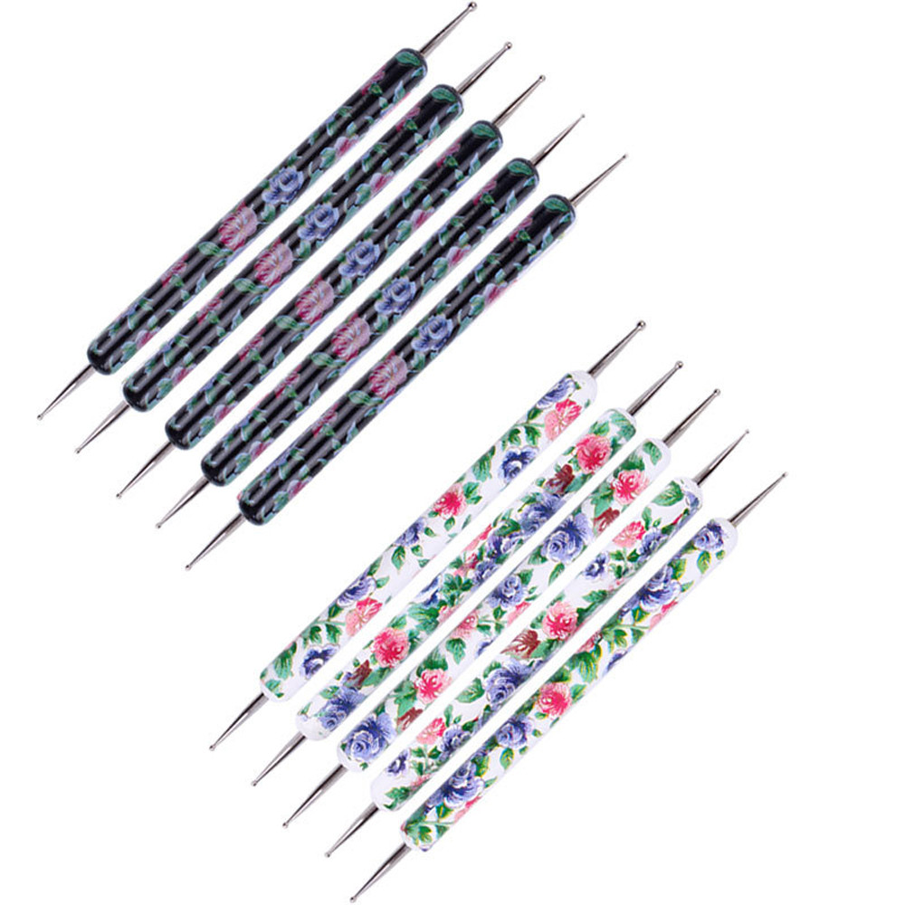 5 Pcs/Set 2-Way Flower Prints Nail Design Dotting Tools Set Spot Swirl Drawing Polish Dotter Pen Nail Art Manicure FD