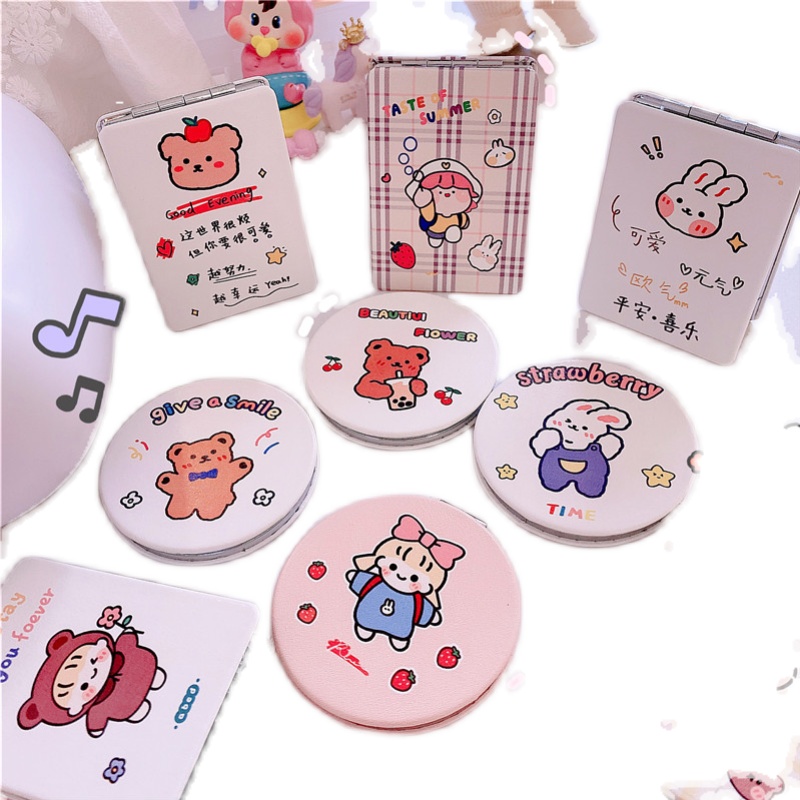 Cartoon PU Leather Makeup Mirror Double-sided Cosmetic Mirror Folding Pocket Compact Mirror Bag Accessories Girls Gifts