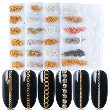 6 Types Nail Art Accessory Alloy Chains 3D Nail Decorations Studs Manicure Wraps DIY Nail Design Polish Metal Jewelry LEFB01-04