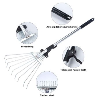 Max 72cm Retractable 9 Teeth Garden Rake Lightweight Fan Broom Telescopic Collect Loose Debris Yards Garden Tool Rake Anti-slip