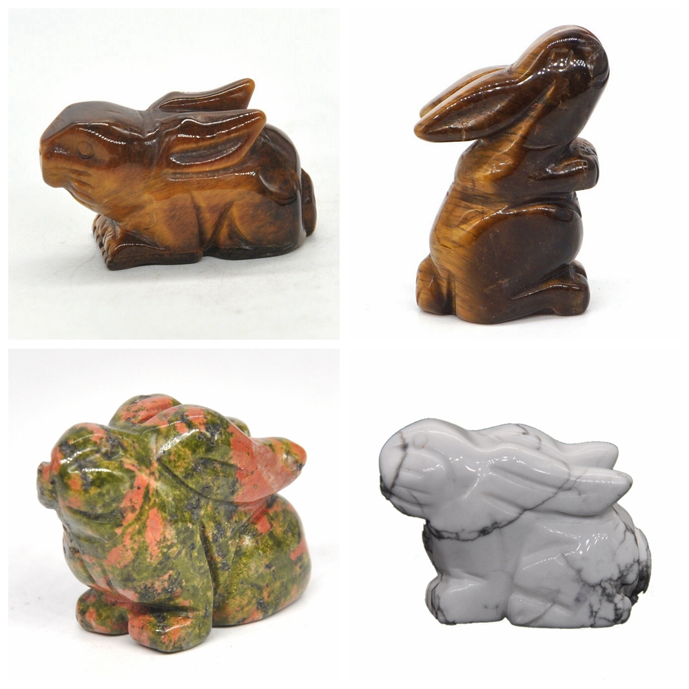 1.5" Rabbit Statue Natural Gemstone Room Decoration Healing Crystal Animals Figurines Reiki Carved Stones Wholesale