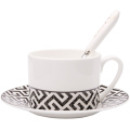 Nordic Bone China Tea Mug Simple Design Black White Coffee Cup Saucer Spoon Set Office Water Mugs Xicaras Teaware AC50BD