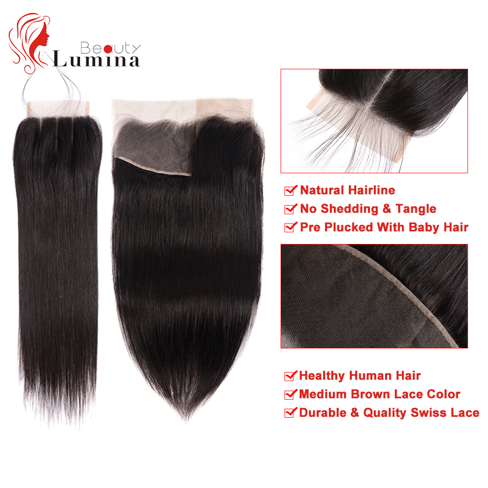 Straight Closure 4x4/13x4 Lace Frontal Hand Tied Human Hair Closure Free/Middle/Three Part Lace Closure Remy Hair Pre Plucked