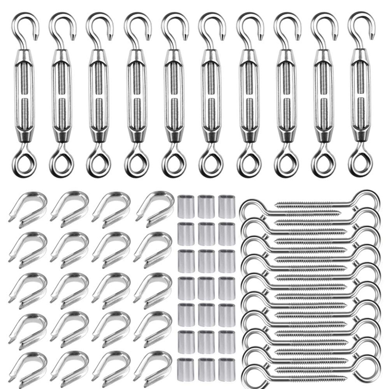 1/16 Inch Cable Railing Kit for Wooden Post Turnbuckle Wire Tensioner Strainer Lag Screw Eye Thimble and Crimping Loop