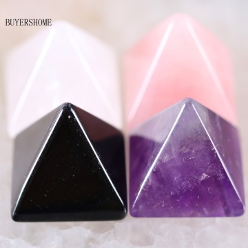 Chakra Pyramid Natural Stone Pink Purple White Crystal Black Onyx Healing Chakra Bead Fit Jewelry Making 1Pcs