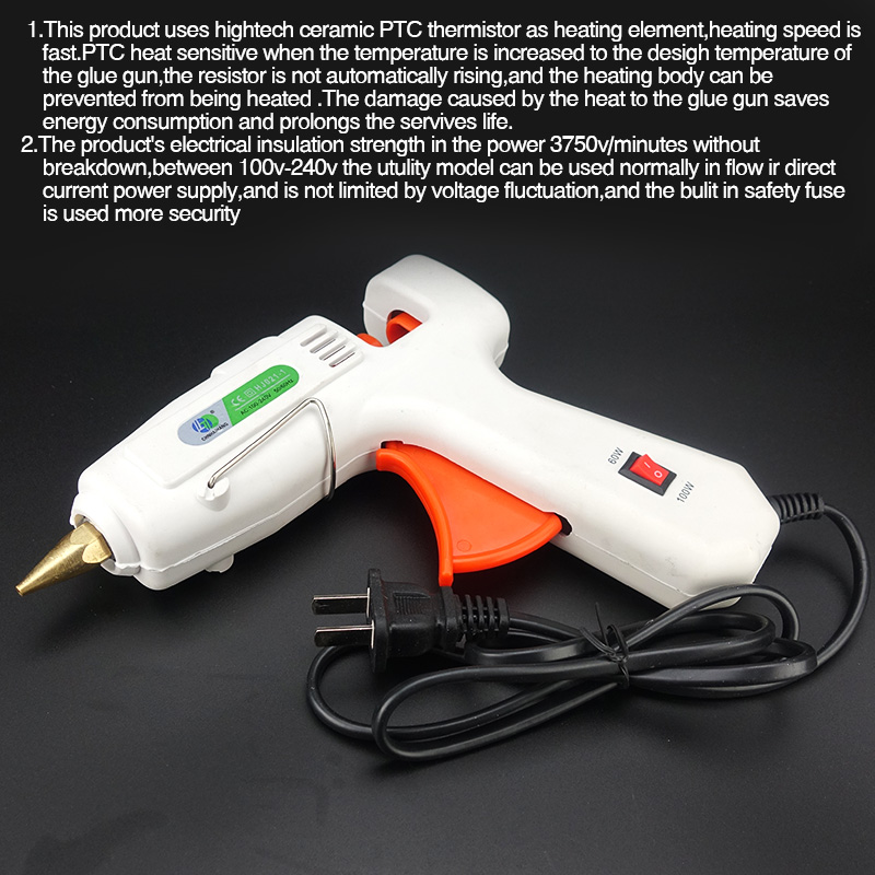 Free Shipping 60W 100W Double Power DIY Hot Melt Glue Gun Black Sticks Trigger Art Craft Repair Tool with Light HJ021-1