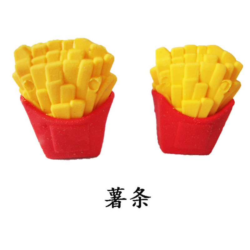 5 Styles Cute Pencil Eraser Novelty French Fries Hot Dog Hamburger Food Colorful Rubber Eraser Stationery Correction Supplies