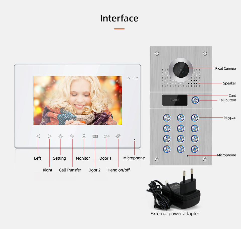 Jeatone 7 Inch Wireless Wifi 960p Video Intercom for Home IP Video Doorbell Password Unlock HD Screen Wifi Intercom System