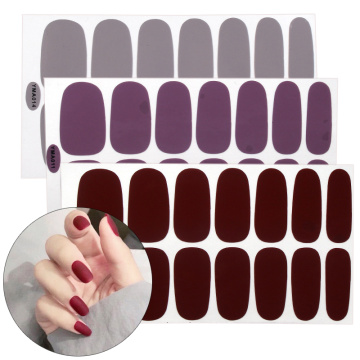 WAKEFULNESS 3 Sheets Nail Stickers Decals Full Cover Self Adhesive Solid Grey Purple Wine Nail Wraps Manicure Nail Art Tips