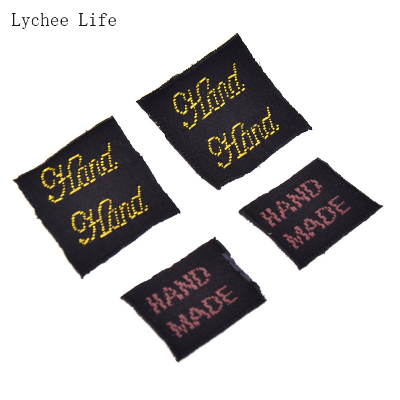 Lychee Life 100Pcs/lot Handmade Garment Label Tags Pink Gold Color Polyester Cloth Labels For Diy Sewing Crafts