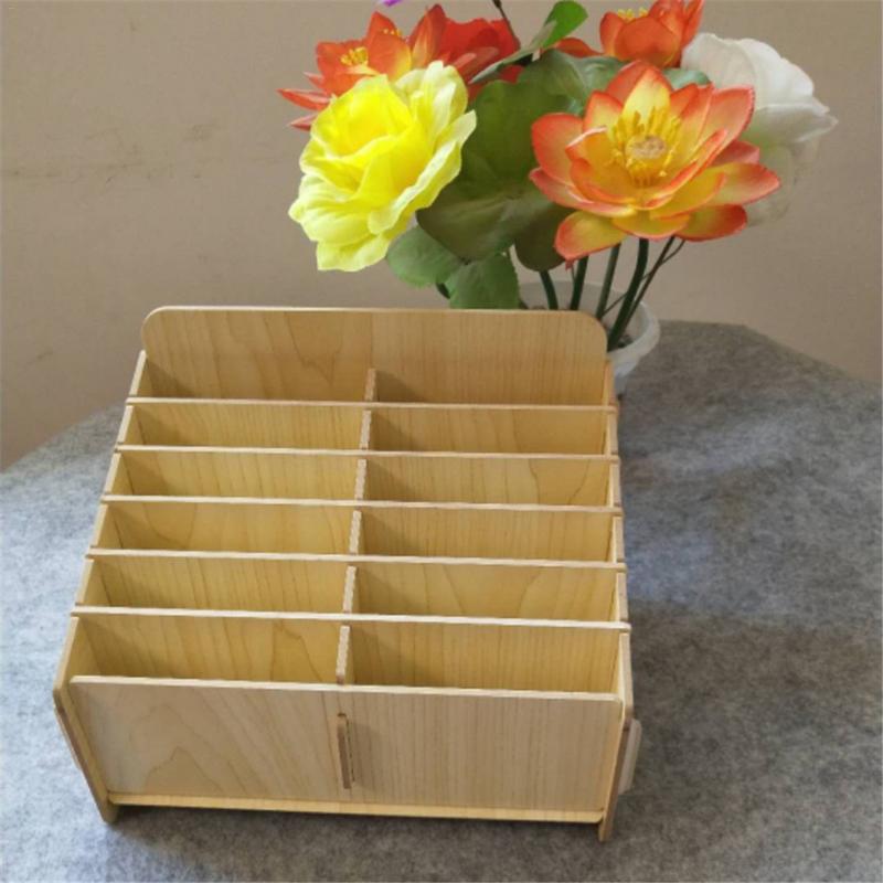 Wooden mobile phone management storage box creative desktop office meeting finishing grid multi cell phone rack shop display 40