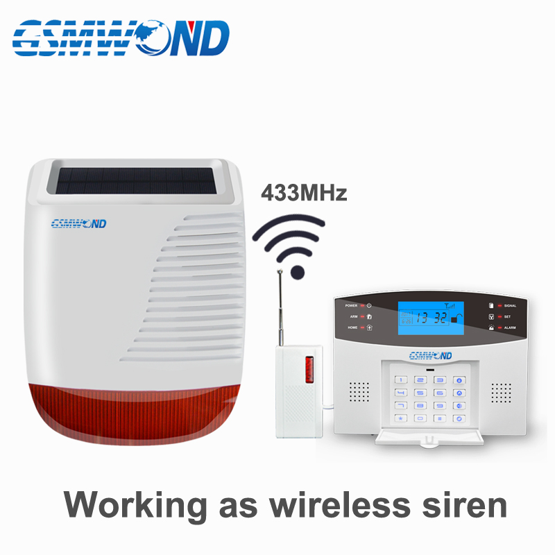 433MHz Solar Wireless Strobe Siren Outdoor Waterproof With Red Flash Light 110db For Our Wifi / GSM / PSTN Alarm System