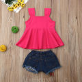 2019 Baby Summer Clothing Fashion Infant Baby Girl Clothes Sets Solid T-shirt Vest Tops+Denim Embroidery Shorts Pants Outfit