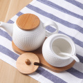 3PCS Bamboo Wood Ceramics Condiment spherical Spice Jars Sauce pot Set Salt Pepper Shakers Seasoning Sprays Cooking Kitchen Tool